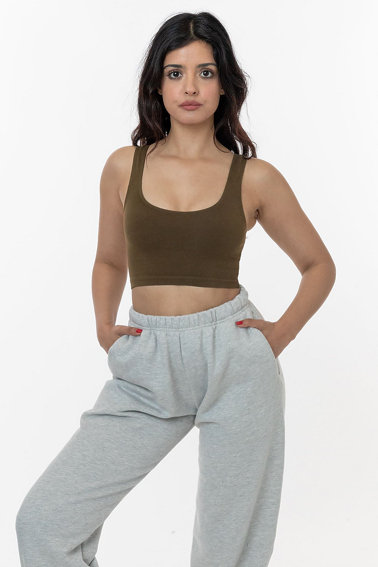Ctn Spndx Tank Crop Top Dark Olive