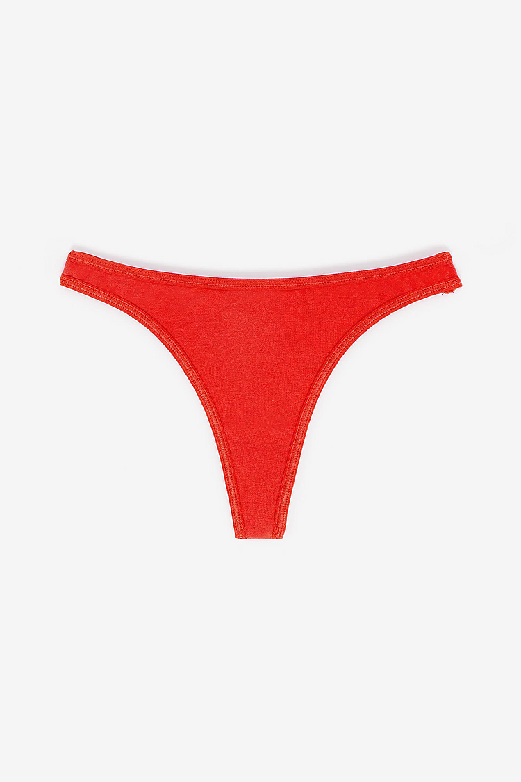 Ctn Spandex Thong Panty Red Orange