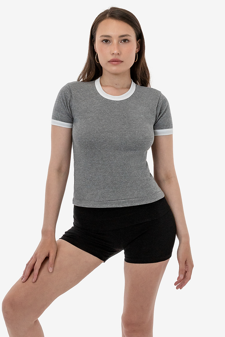 Womens Triblend Rib Ringer Tee Athletic Grey/White