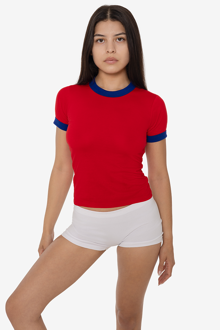 POLY COTTON RINGER WOMENS TEE RED/ROYAL