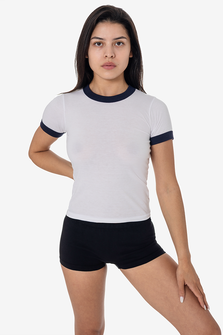 POLY COTTON RINGER WOMENS TEE WHITE/NAVY