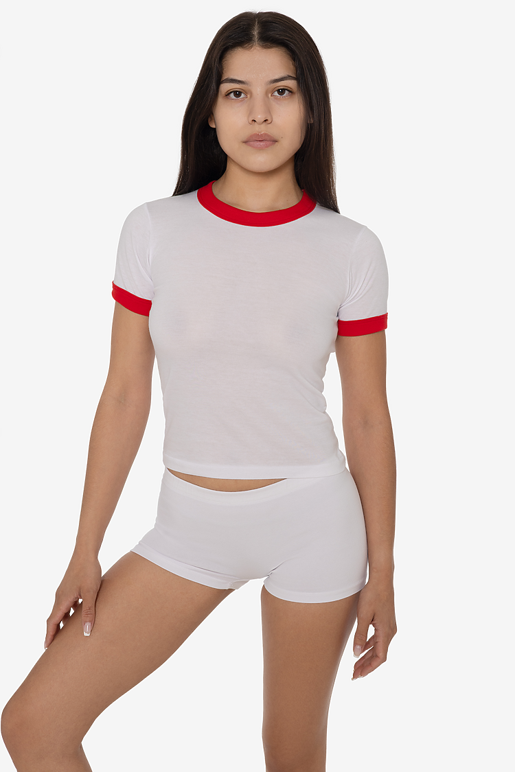 POLY COTTON RINGER WOMENS TEE WHITE/RED