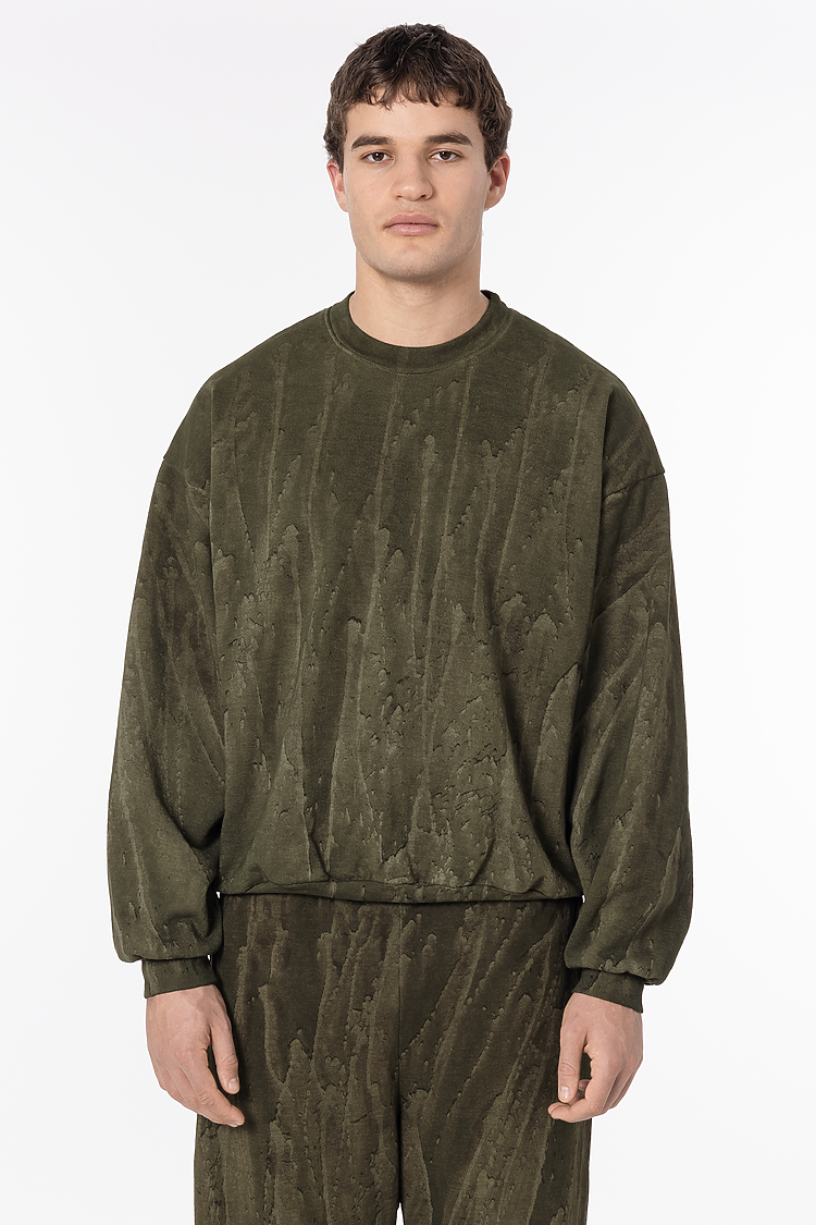 14oz Fleece Crew Neck Drip Dye Olive