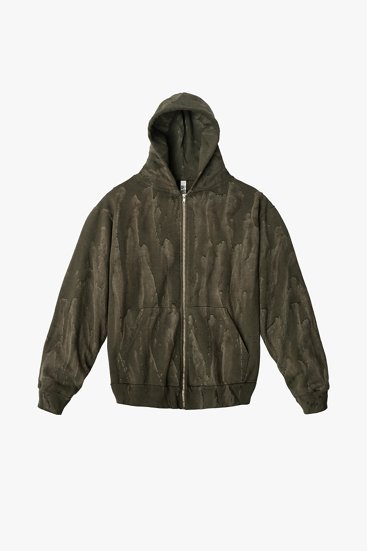 14 oz Fleece Full Zip Drip Dye Olive