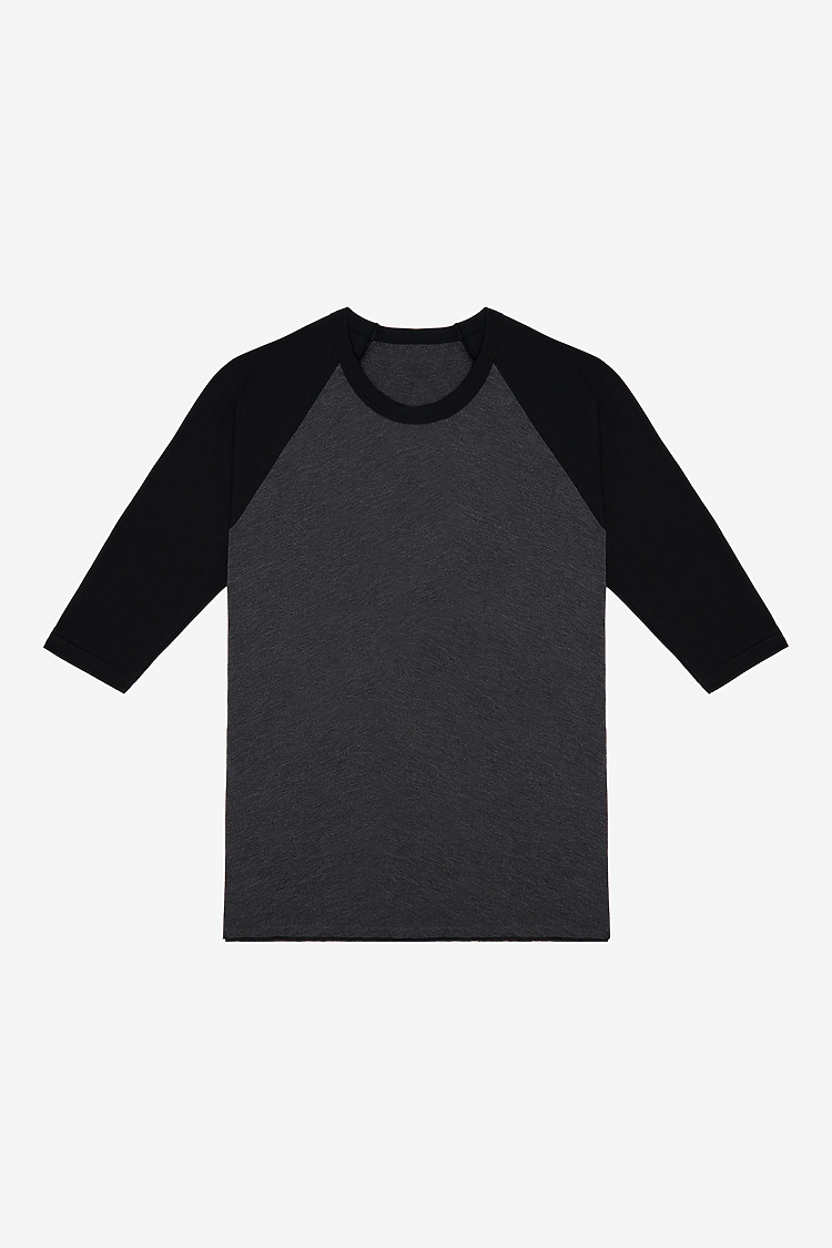 3/4 Slv Ply Cttn Raglan 3.8 oz Heather Black/Black