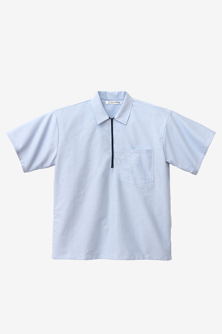 Oxford Zip Up Work Shirt Blue