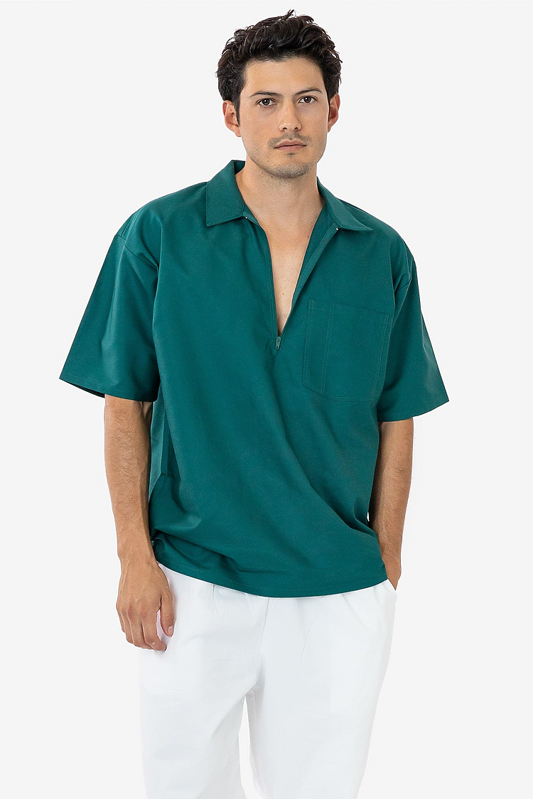 Oxford Zip Up Work Shirt Dark Green