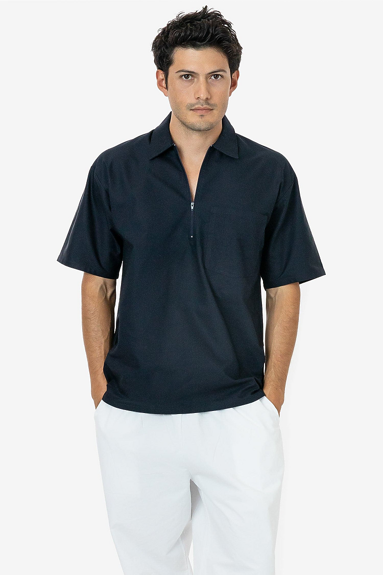 Oxford Zip Up Work Shirt Deep Navy