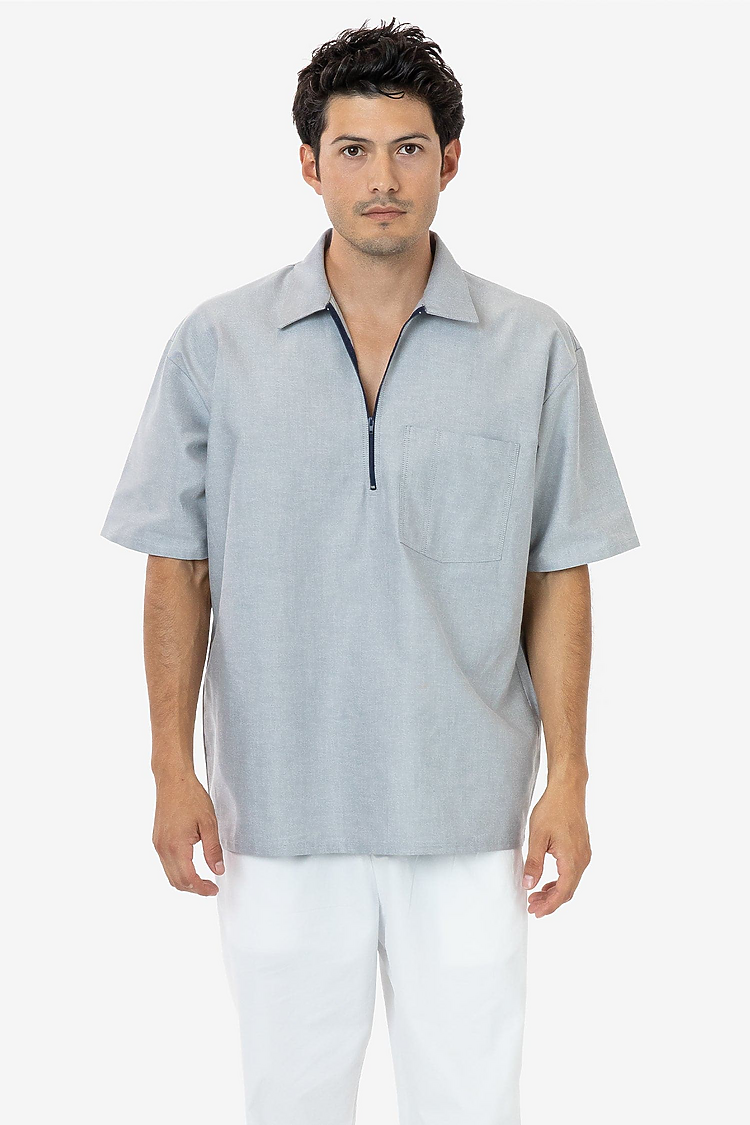 Oxford Zip Up Work Shirt WHITE/NAVY