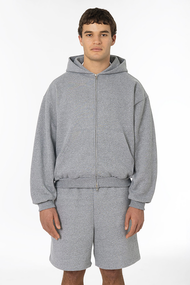 12oz Fleece Double Zip Hoodie HEATHER GREY