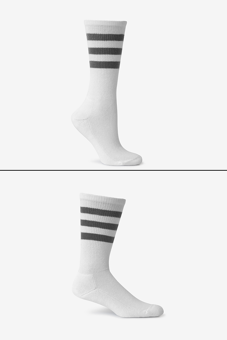 Unisex 3-Stripe Calf Sock White/Asphalt