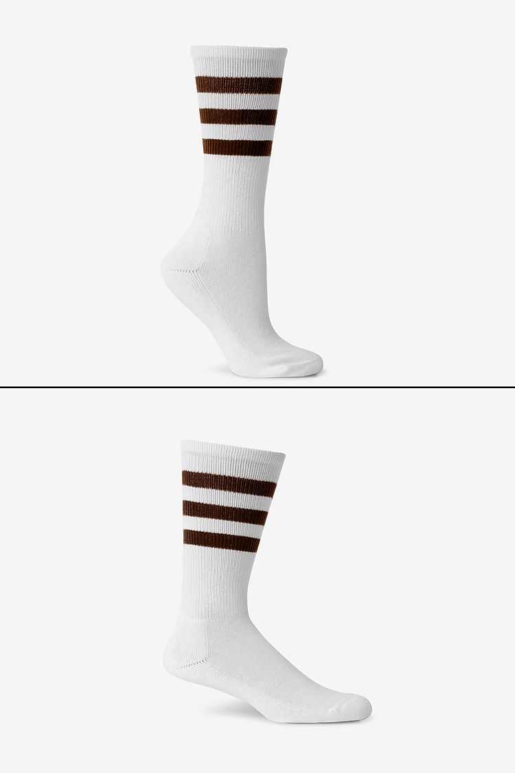 Unisex 3-Stripe Calf Sock White/Brown