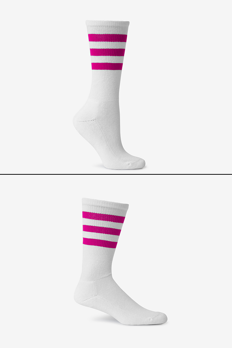 Unisex 3-Stripe Calf Sock WHITE/FUCHSIA