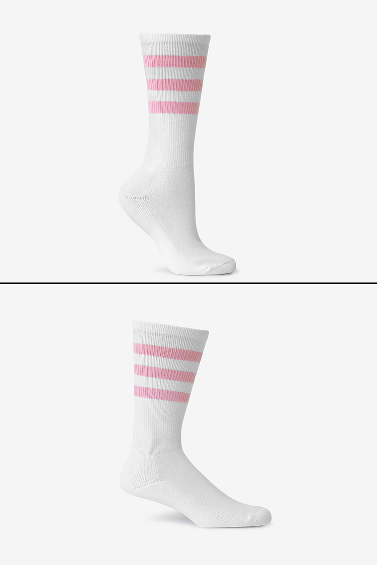 Unisex 3-Stripe Calf Sock White/Pink