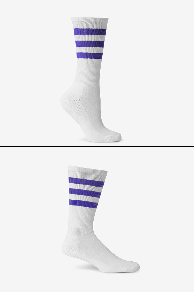 Unisex 3-Stripe Calf Sock White/Purple