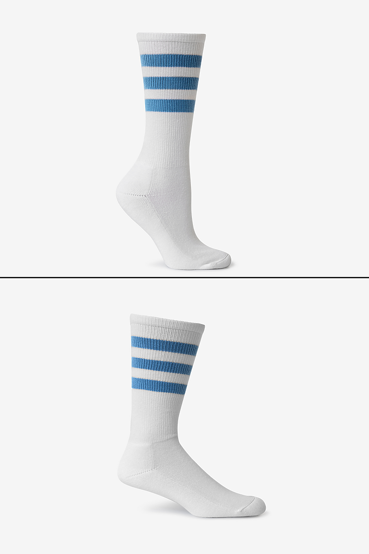 Unisex 3-Stripe Calf Sock White/Sky Blue