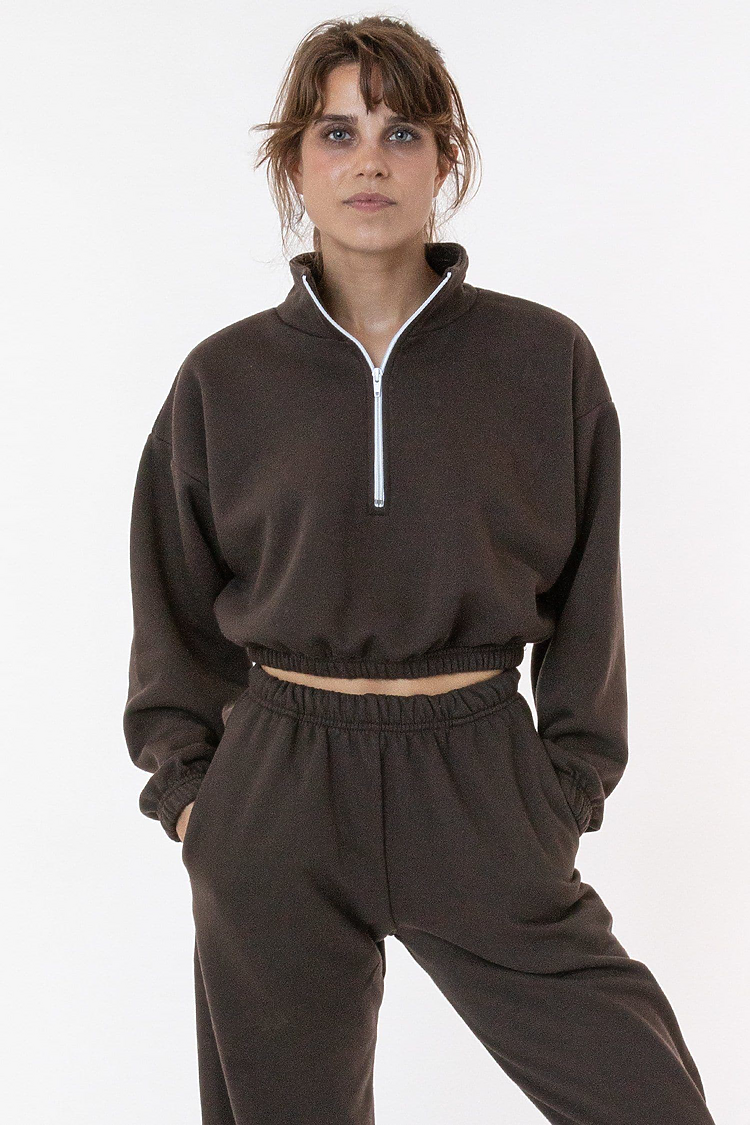 Flex Fleece Crop Half Zip CHOCOLATE
