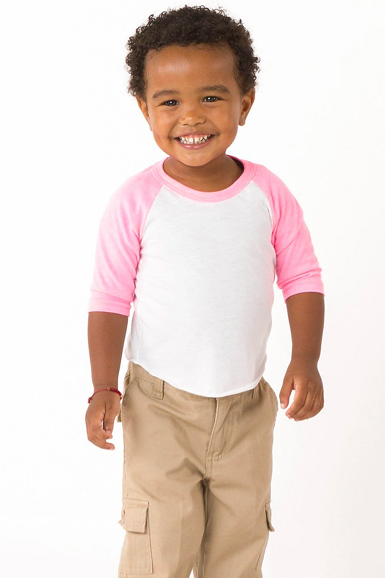 Infant 3/4 Slv Ply Ctn Raglan WHITE/NEON HEATHER PINK
