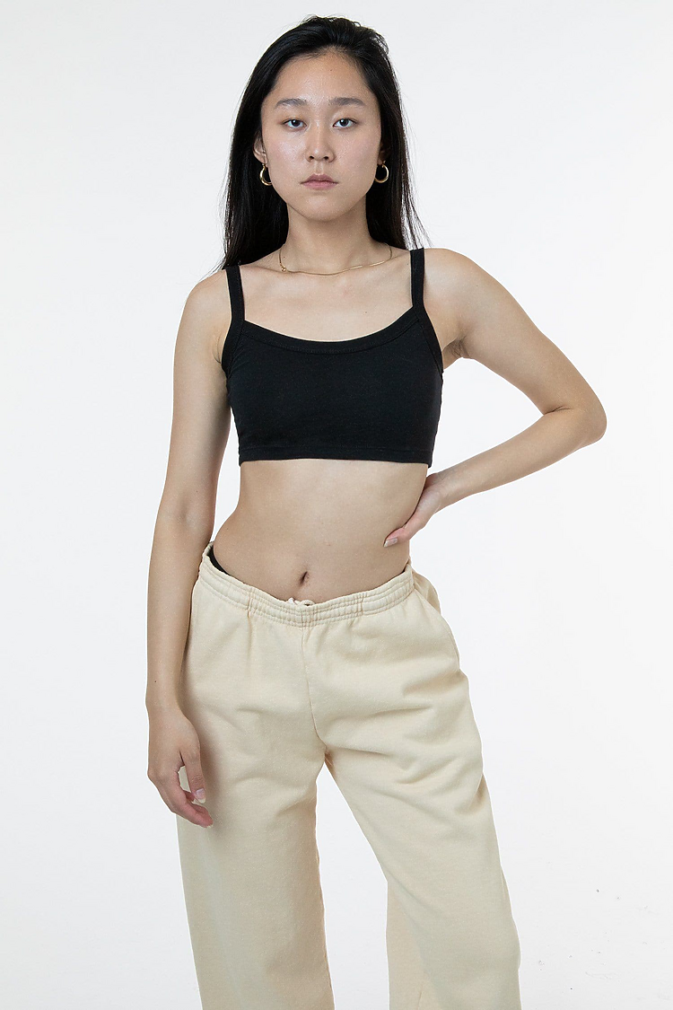 Poly Cottn Crop Spaghetti Tank Black