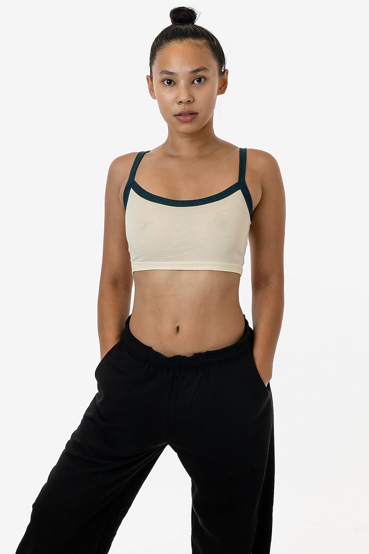 Poly Cottn Crop Spaghetti Tank Creme/Black Aqua
