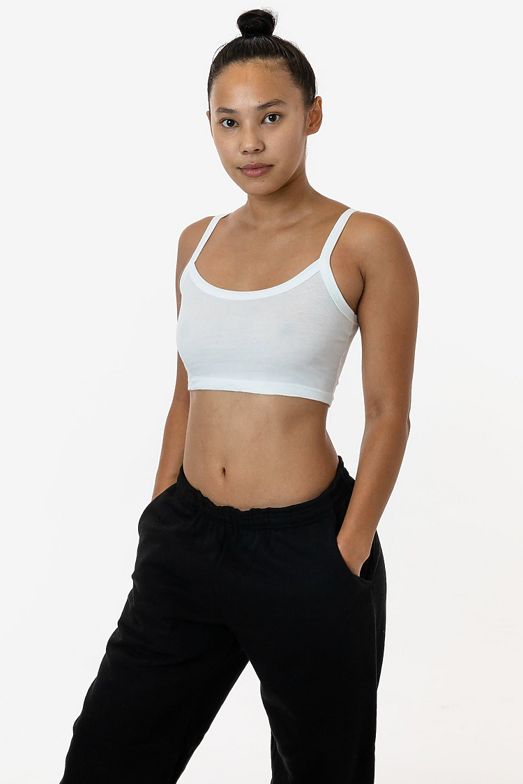 Poly Cottn Crop Spaghetti Tank White