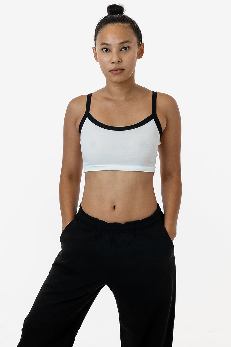 Poly Cottn Crop Spaghetti Tank WHITE/BLACK