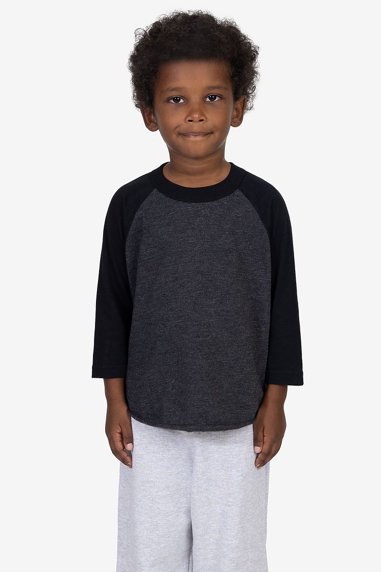 Toddler 3/4 Slv Ply Ctn Raglan HEATHER BLACK/BLACK