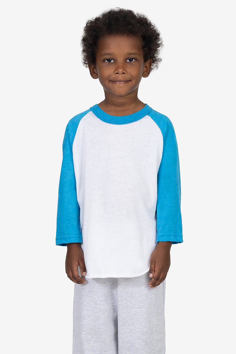 Toddler 3/4 Slv Ply Ctn Raglan WHITE/NEON HEATHER BLUE