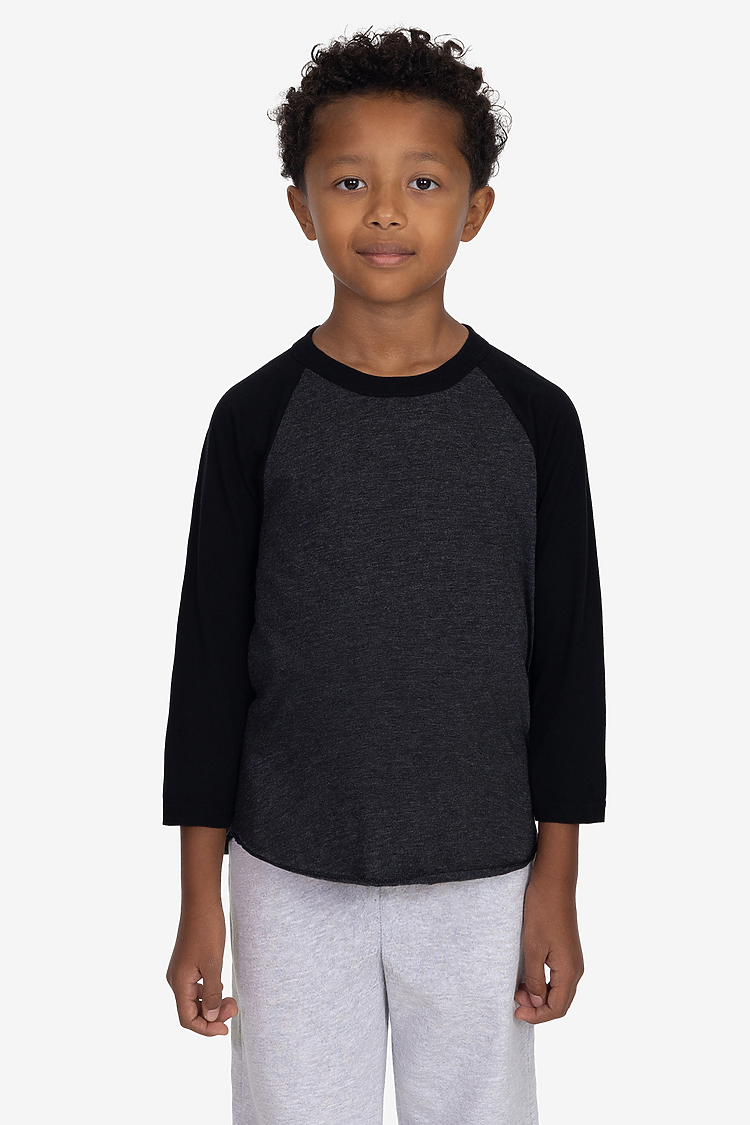 Youth 3/4 Slv Ply Ctn Raglan HEATHER BLACK/BLACK