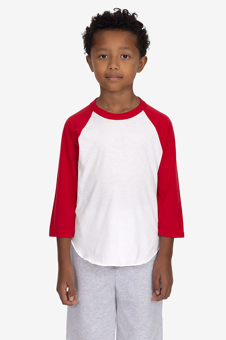Youth 3/4 Slv Ply Ctn Raglan WHITE/RED