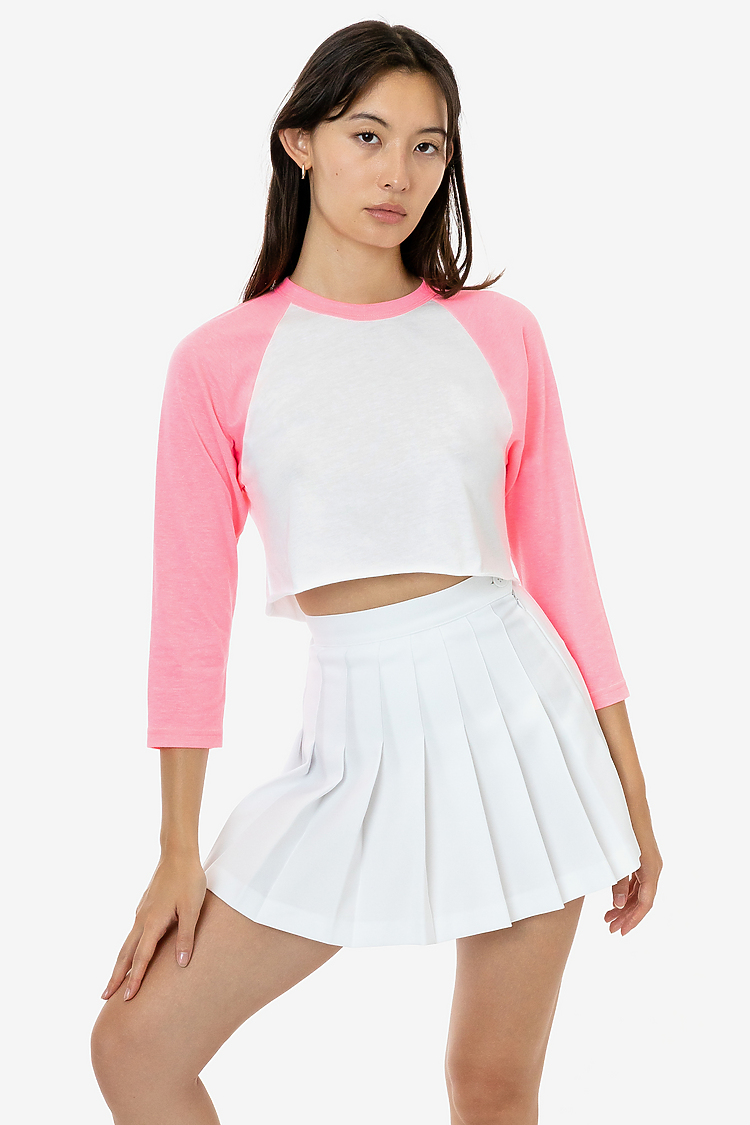 Poly Cotton 3/4 Sleeve Raglan WHITE/NEON HEATHER PINK
