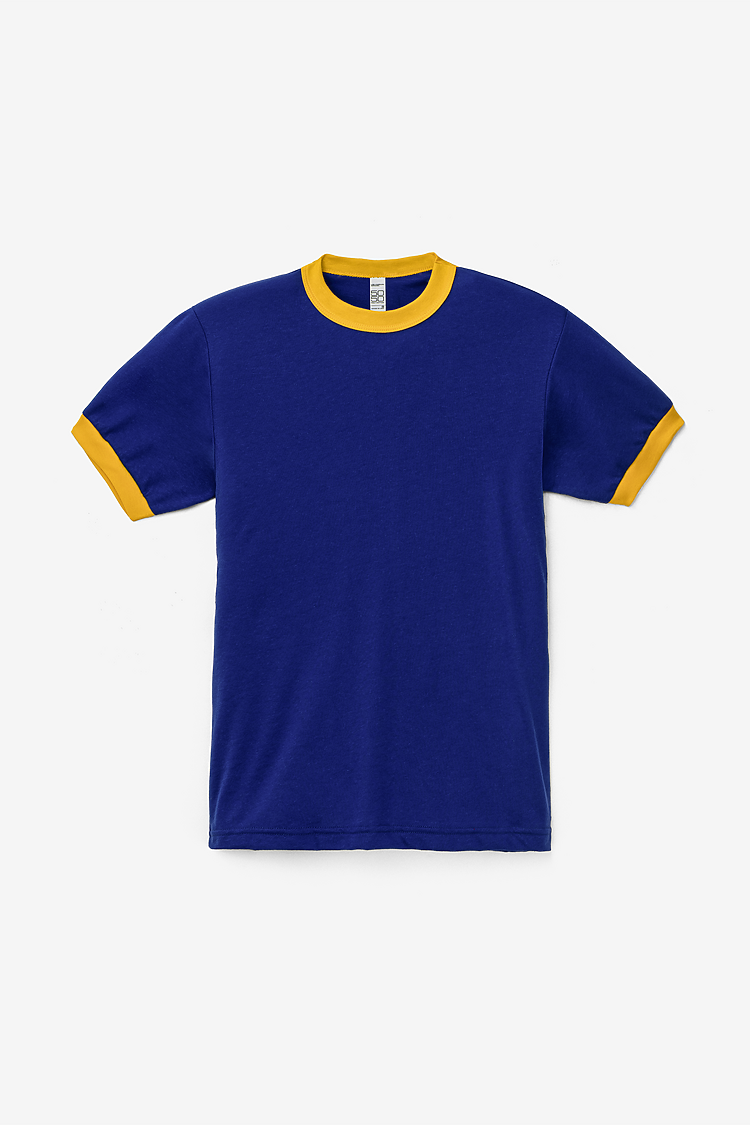 Mens Poly Cotton Ringer Lapis/Yellow