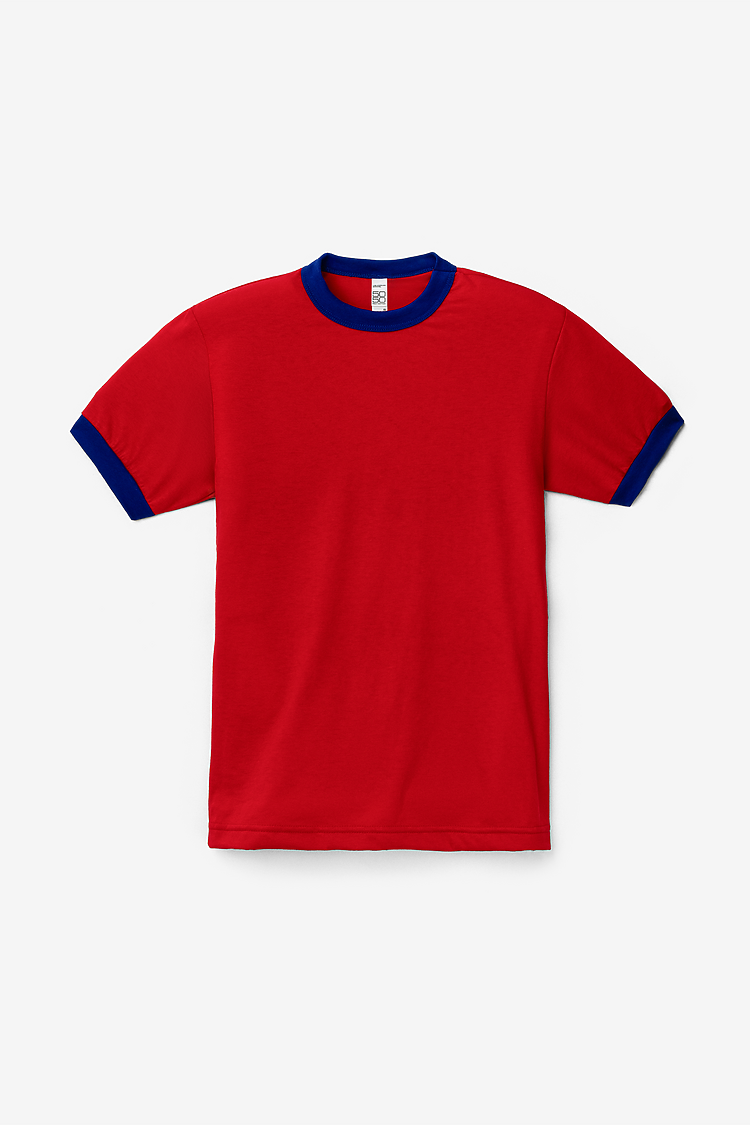 Mens Poly Cotton Ringer Red/Royal