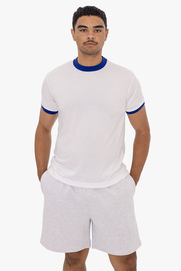 Mens Poly Cotton Ringer White/Lapis