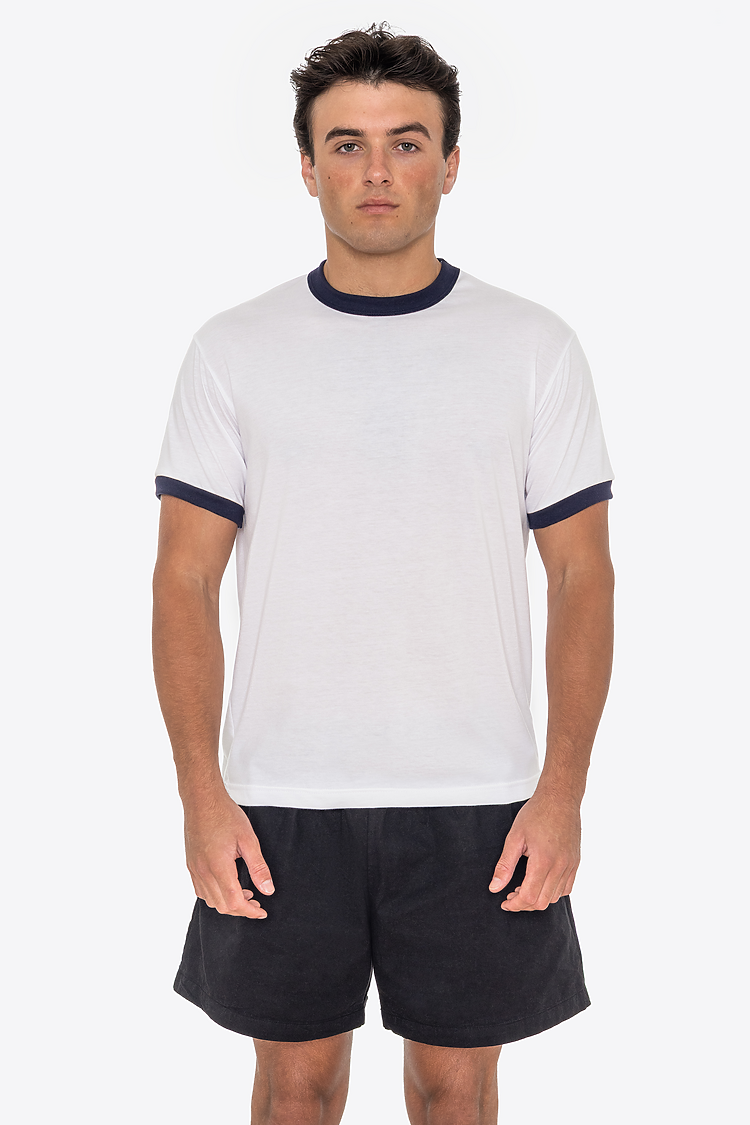 Mens Poly Cotton Ringer White/Navy