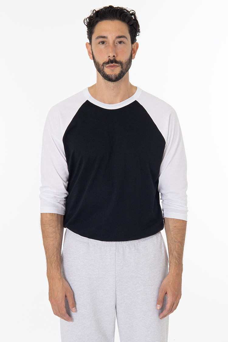 3/4 Slv Ctn Poly Raglan 3.8oz Black/White