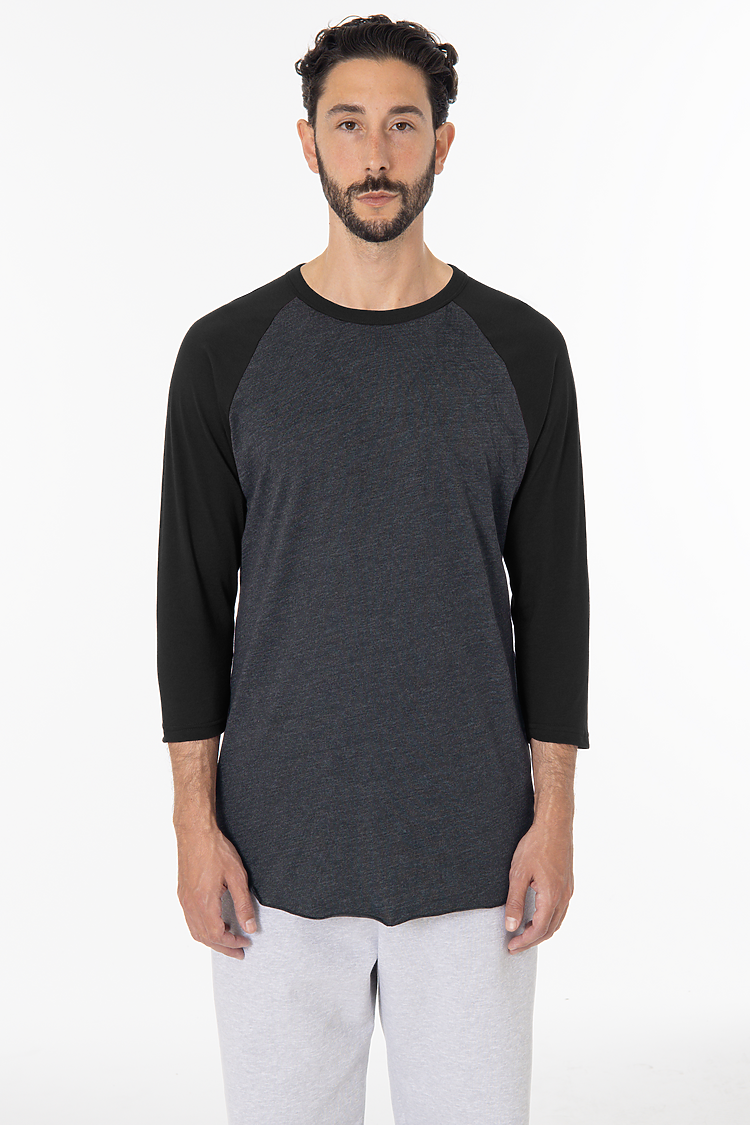 3/4 Slv Ctn Poly Raglan 3.8oz HEATHER BLACK/BLACK