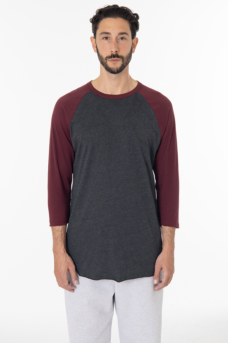 3/4 Slv Ctn Poly Raglan 3.8oz HEATHER BLACK/TRUFFLE