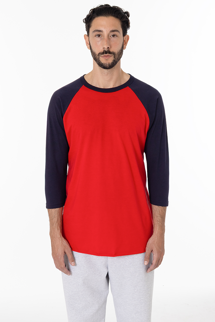 3/4 Slv Ctn Poly Raglan 3.8oz RED/NAVY