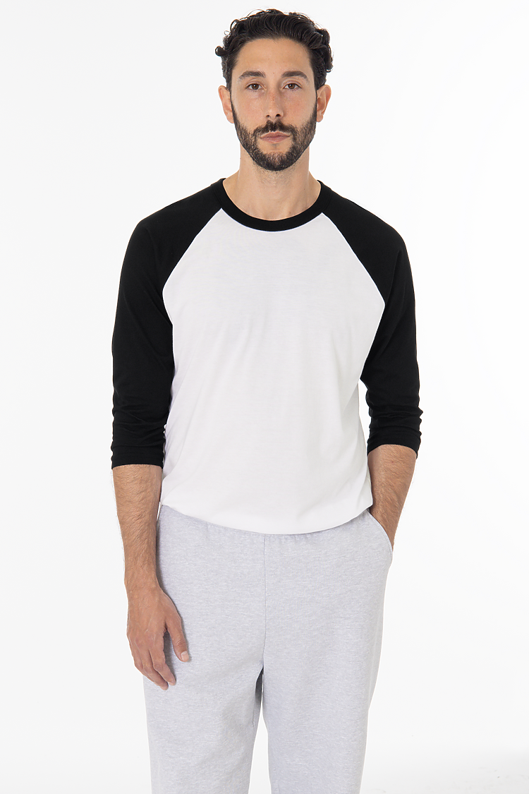 3/4 Slv Ctn Poly Raglan 3.8oz WHITE/BLACK