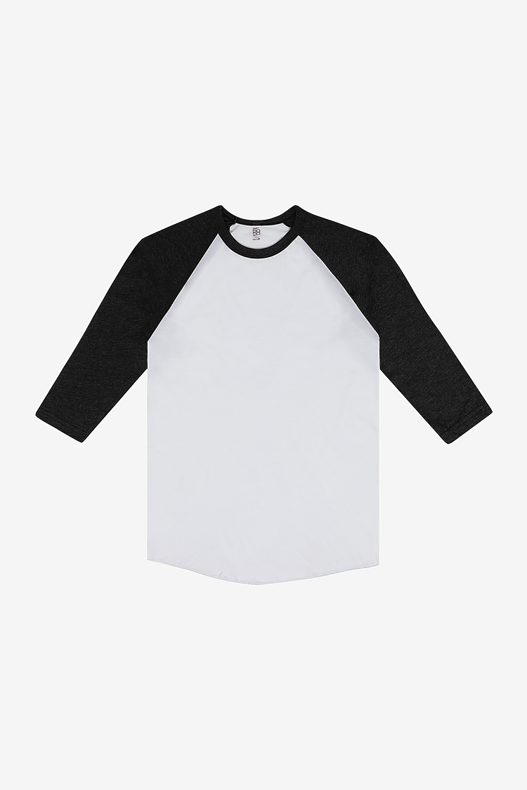 3/4 Slv Ctn Poly Raglan 3.8oz WHITE/HEATHER BLACK