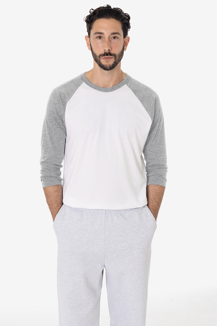 3/4 Slv Ctn Poly Raglan 3.8oz WHITE/HEATHER GREY