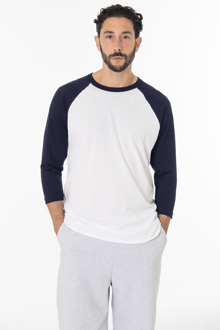 3/4 Slv Ctn Poly Raglan 3.8oz WHITE/NAVY