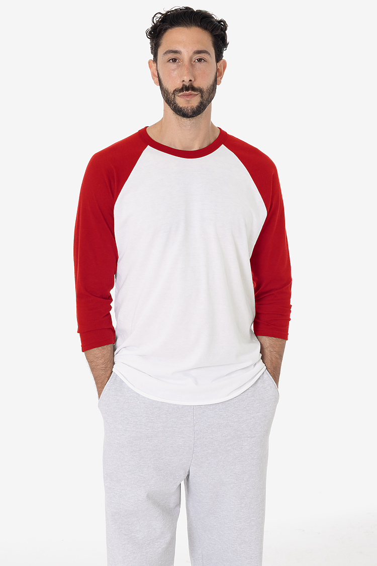 3/4 Slv Ctn Poly Raglan 3.8oz WHITE/RED