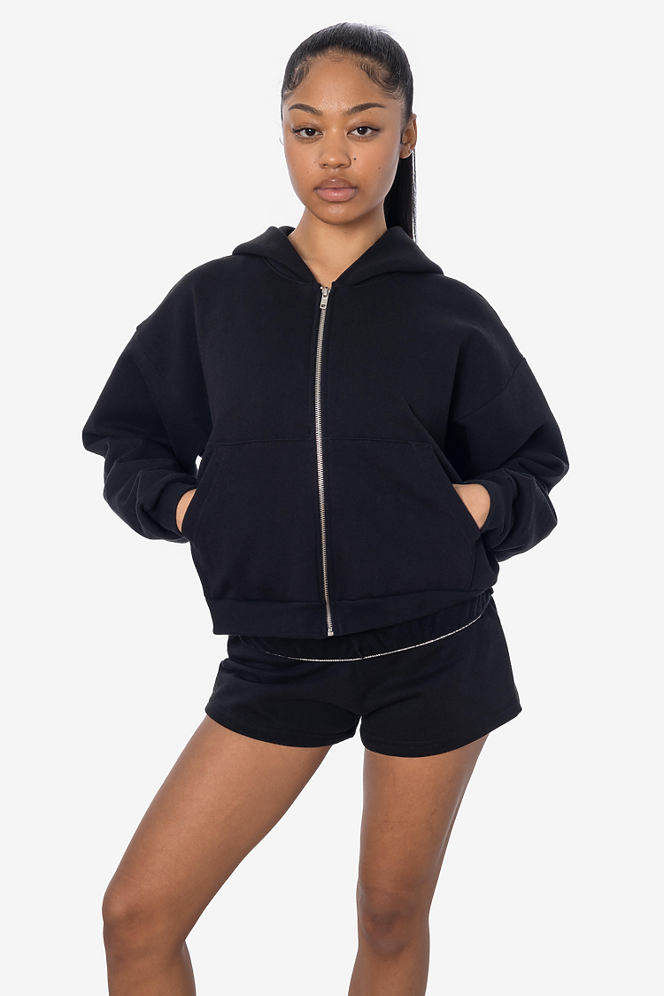 Heavy Fleece Cropped Zip Up BLACK