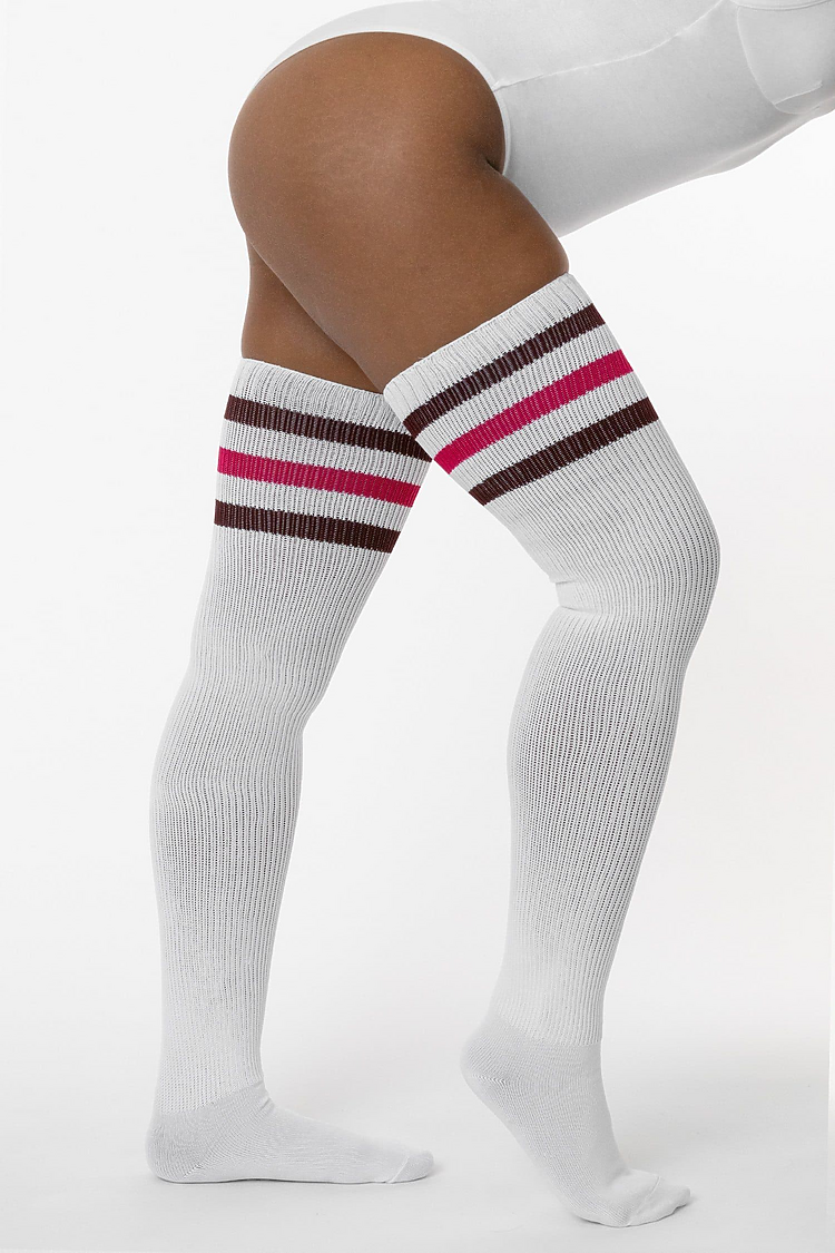 Thigh High Sock White/Burgundy/Fuchsia